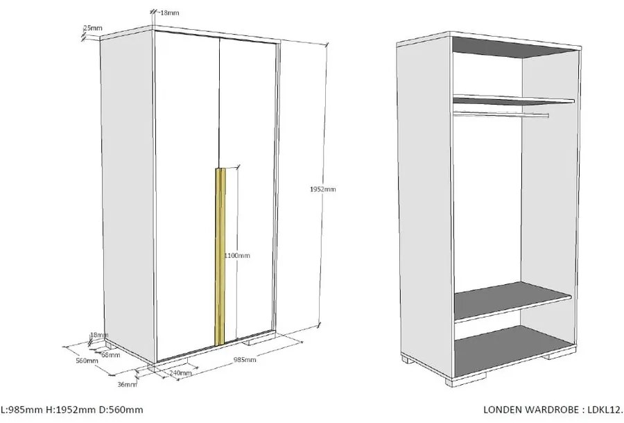 Тъмносив детски гардероб 98x195 cm London – Vipack