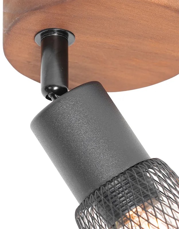 Индустриален прожектор черен с дърво - Kristina