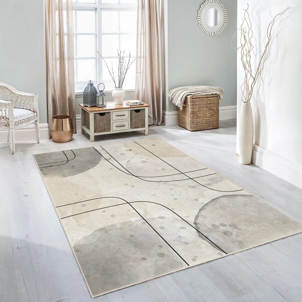Сиво-кремав килим подходящ за пране 80x150 cm Simple Lines – Mila Home