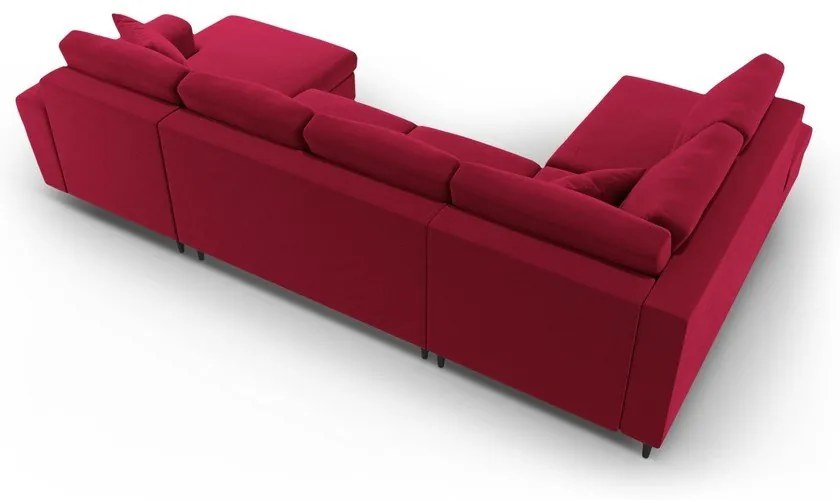 Червен кадифен разтегателен ъглов диван с място за съхранение (ляв ъгъл/U форма) Kyoto – Cosmopolitan Design