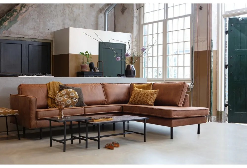 Кафяв ъглов диван от изкуствена кожа (десен ъгъл/L форма) Rodeo – WOOOD