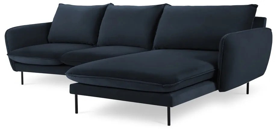 Тъмносин ъглов диван от кадифе (десен ъгъл) Vienna - Cosmopolitan Design