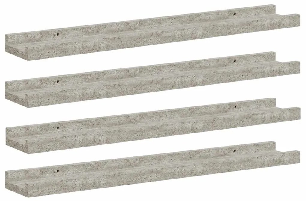 326705 vidaXL Стенни рафтове, 4 бр, бетонно сиви, 60x9x3 см