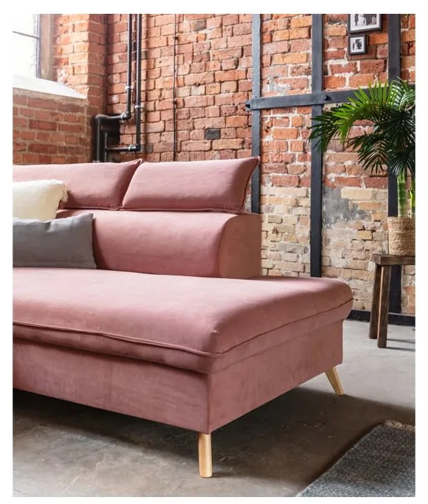 Светлорозов кадифен U-образен ъглов разтегателен диван (десен ъгъл) Sweet Harmony - Miuform