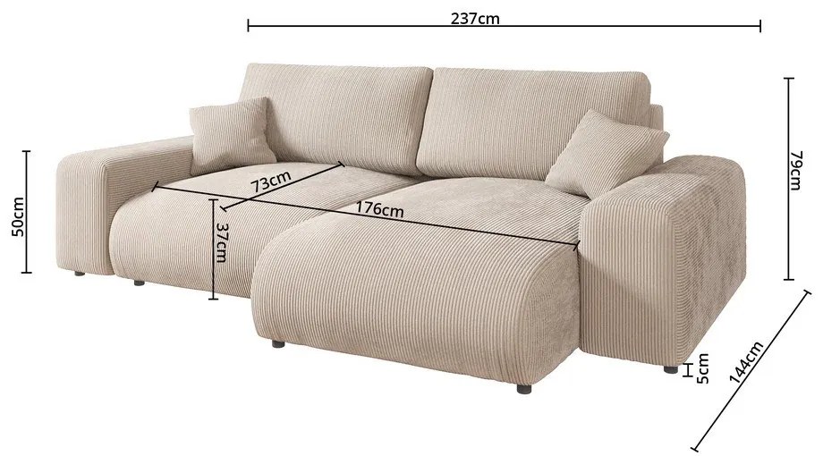 Бежов ъглов диван от рипсено кадифе (променлив) Justin – Ropez