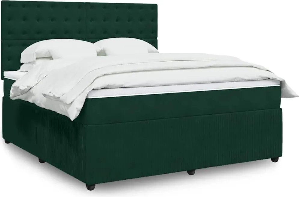 3294721 vidaXL Боксспринг легло с матрак, тъмнозелено, 180x200 см, кадифе