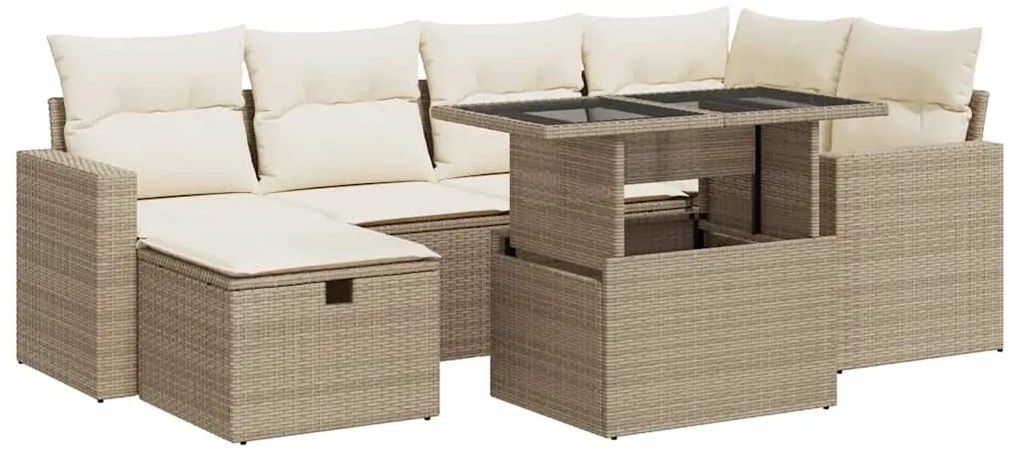 3327818 vidaXL Градински диван с възглавници, 7 части, бежов полиратан
