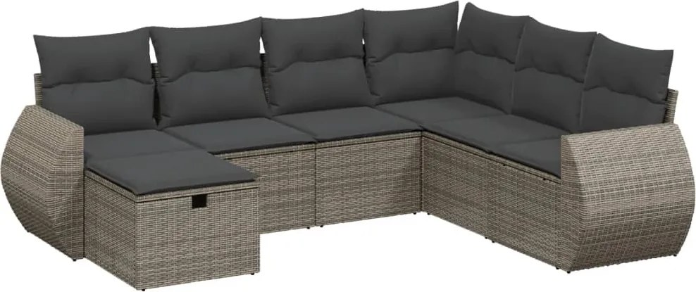 3264146 vidaXL Градински диван с възглавници, 7 части, полиратан, сив