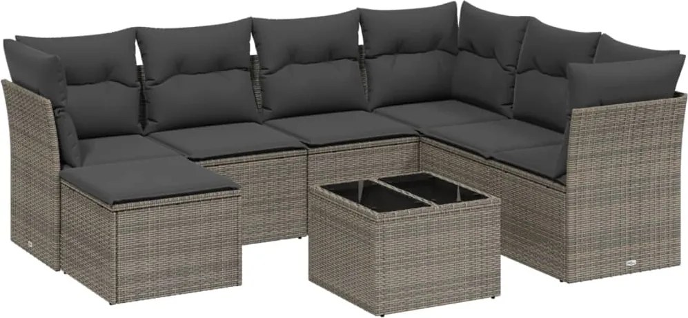 3263226 vidaXL Градински комплект диван с възглавници 8 части сив полиратан