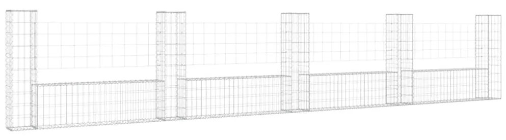 U-образна габионна кошница с 5 стълба, желязо, 500x20x100 см