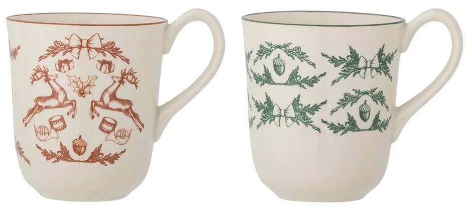 Кремави глинени чаши в комплект от 2 бр. с коледни мотиви 300 ml Beth – Bloomingville