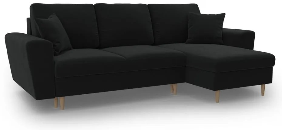 Черен кадифен разтегателен ъглов диван с място за съхранение Kyoto – Cosmopolitan Design