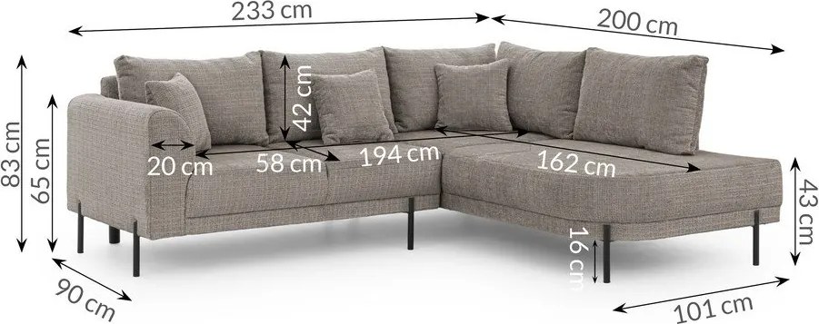 Кафяво-сив шенилов ъглов диван (десен ъгъл/L форма) Mauris – Ropez