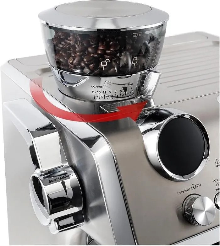 Еспресо машина DeLonghi EC9885.M La Specialista Maestro, 1450W, 19 bar, 2.5 л, 5 темп, 15 нива на смилане, Thermoblock, My LatteArt, LatteCrema, Сребрист