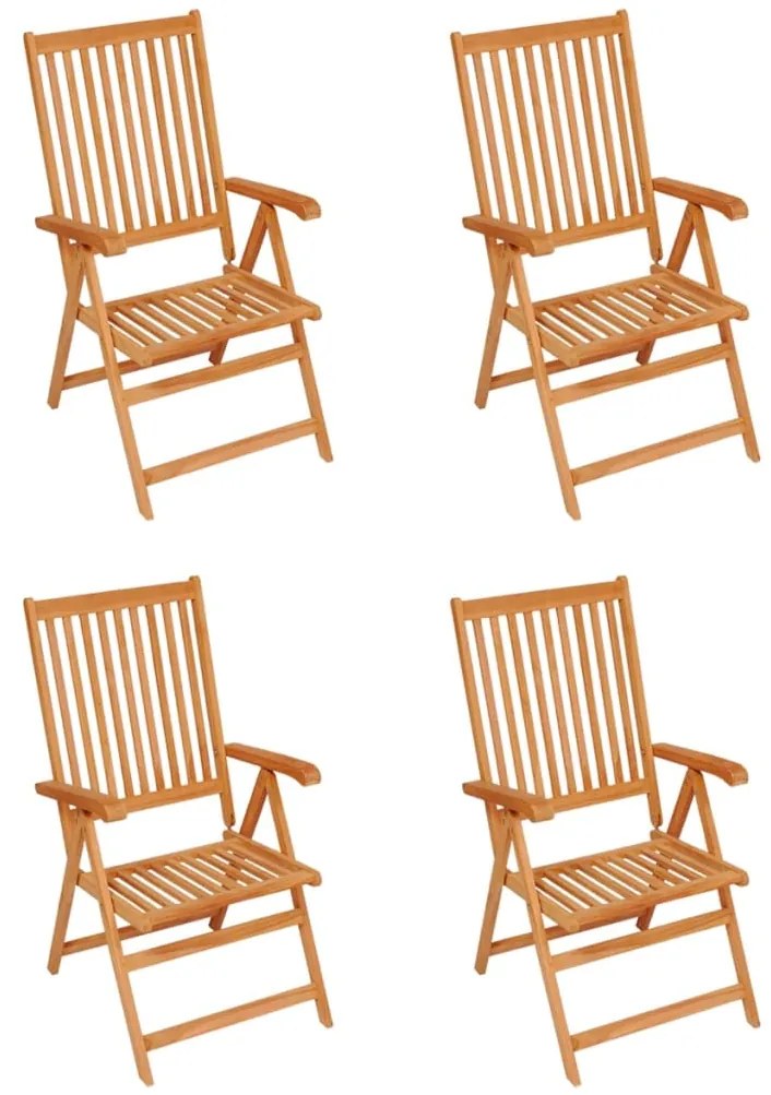 3065535 vidaXL Градински столове, 4 бр, зелени възглавници, тиково дърво масив