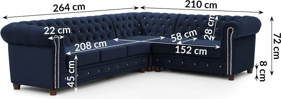 Син кадифен разтегателен ъглов диван (десен ъгъл L форма) York Blik – Ropez