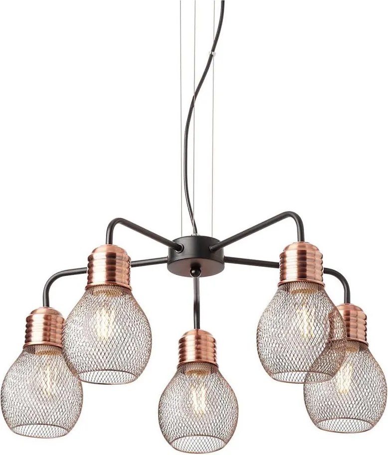 Redo 01-1580 - Полилей на кабел EDISON 5xE27/42W/230V Ø 53 см черен/меден