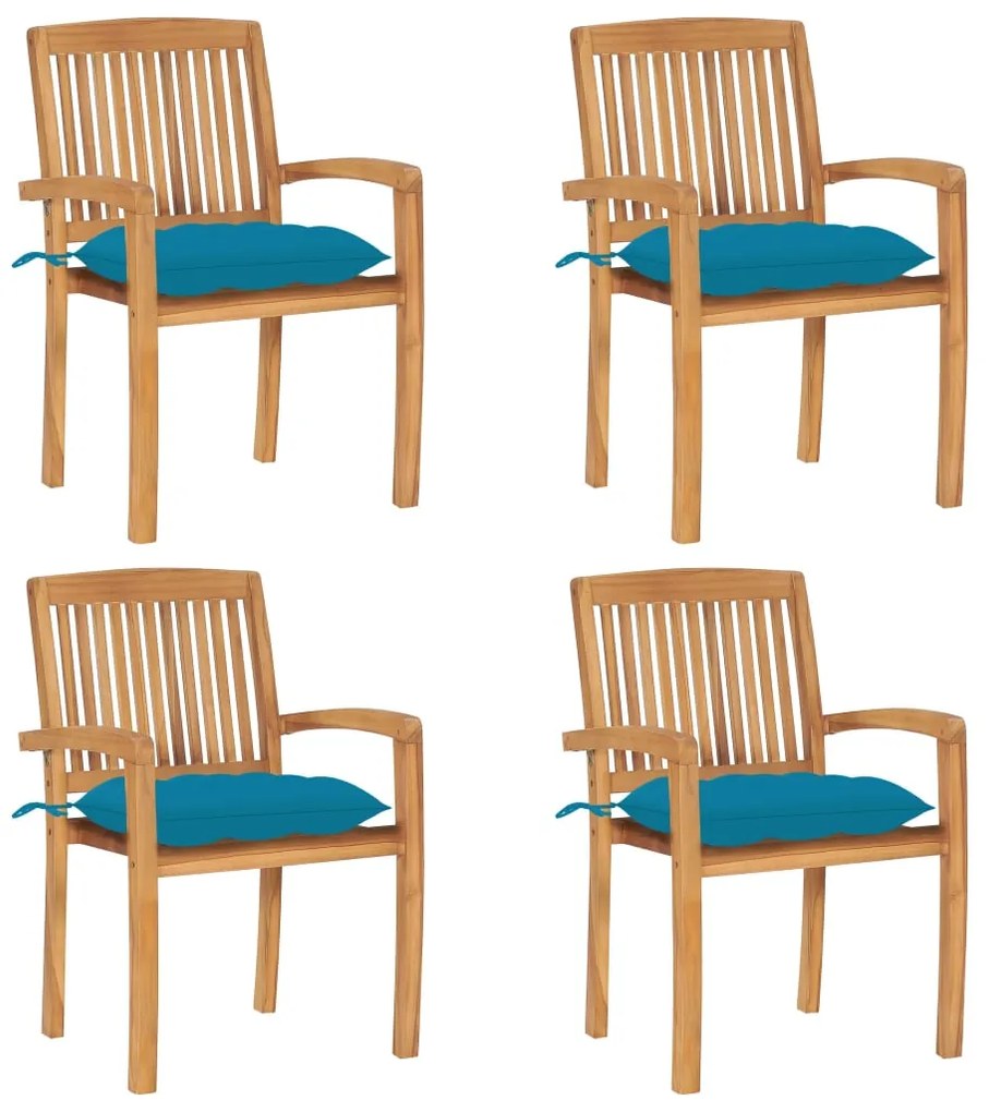 3073259 vidaXL Стифиращи градински столове с възглавници 4 бр тик масив