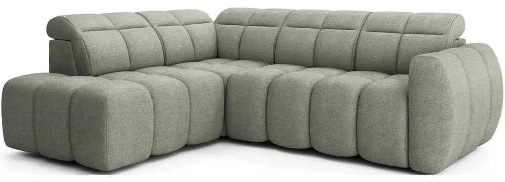 Сиво-зелен сгъваем/с място за съхранение ъглов диван от прежда с примки от букле (ляв ъгъл/L форма) Falconn – ELTAP