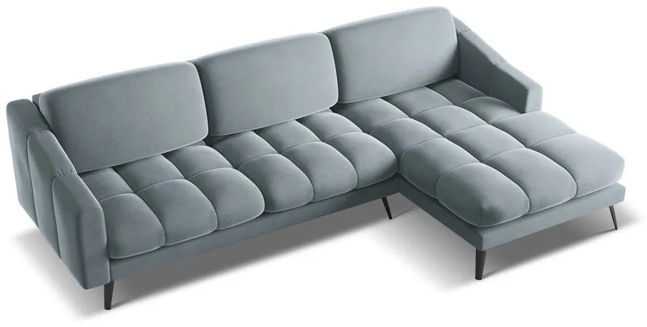 Светлосин кадифен ъглов диван (десен ъгъл) Nalu – Makamii