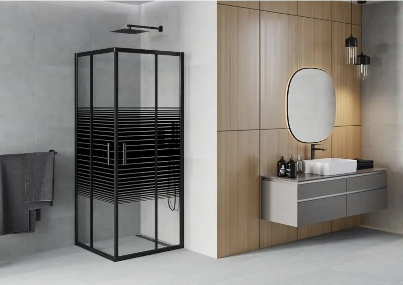Mexen Rio квадратна душ кабина 90 x 90 см, черни ленти, черна - 860-090-090-70-20