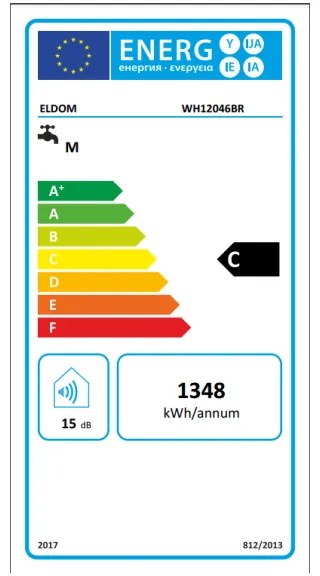 Бойлер Eldom WH12046BR, 3 kW, 120 л, Клас C, Closed-cells изолация, 6 степенна защита, Бял