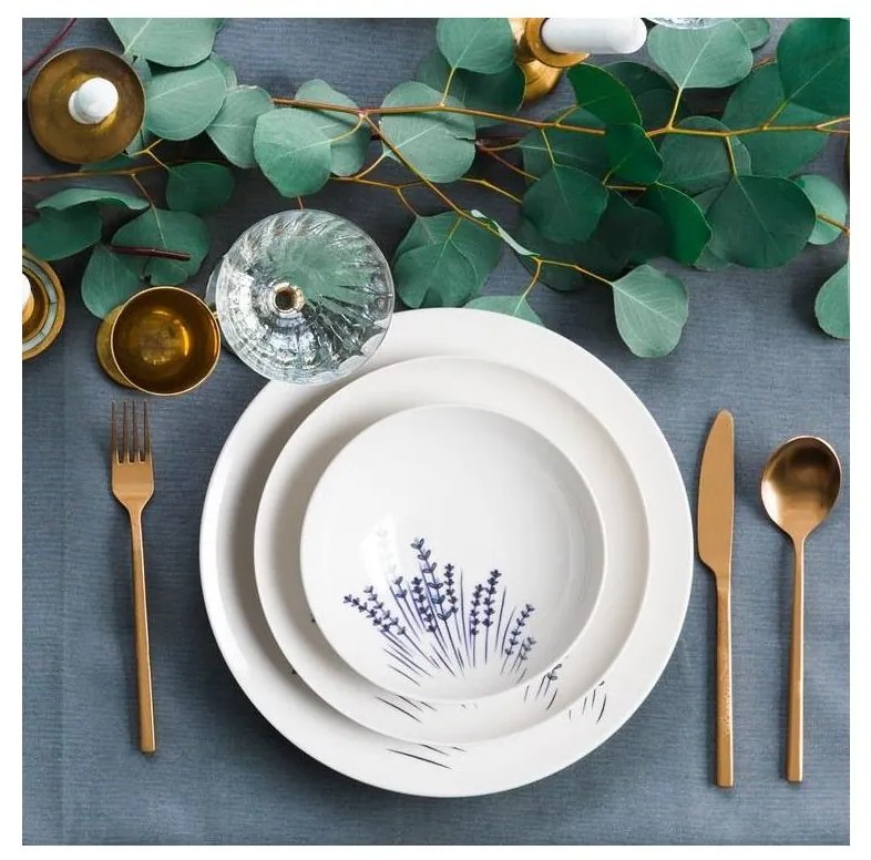 Комплект за хранене 24 части бял/син/порцелан