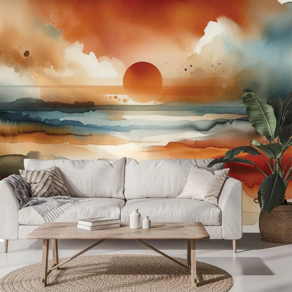 Самозалепващ тапет – Абстрактен акварелен залез