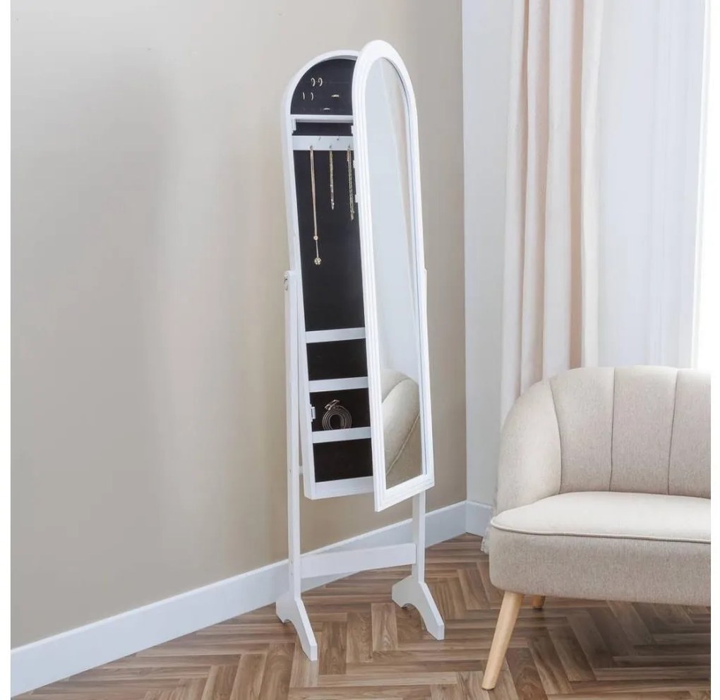 Atmosphera - Стоящо огледало с кутия за бижута LEXY 158x38 см бяло