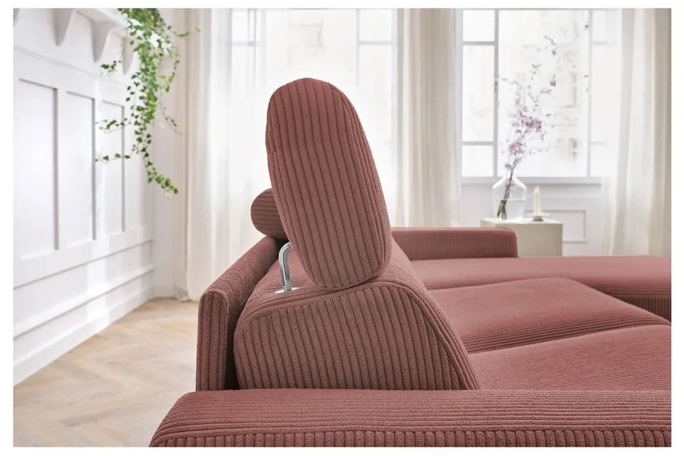 Розов разтегателен ъглов диван от рипсено кадифе (променлив) Monaco – Bobochic Paris