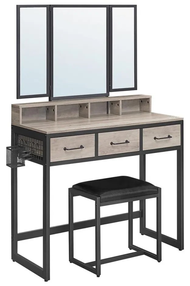 Тоалетна масичка с табуретка 28,6x42 cm FLORA сива/черна