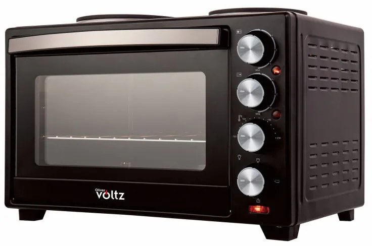 Малка готварска печка Oliver Voltz OV51441F40, 3200W, 2 котлона, 40 л, 100-230C, Двойна стъклена врата, Осветление, Черен