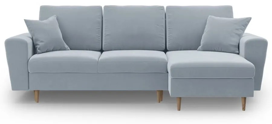 Светлосин кадифен разтегателен ъглов диван с място за съхранение Kyoto – Cosmopolitan Design