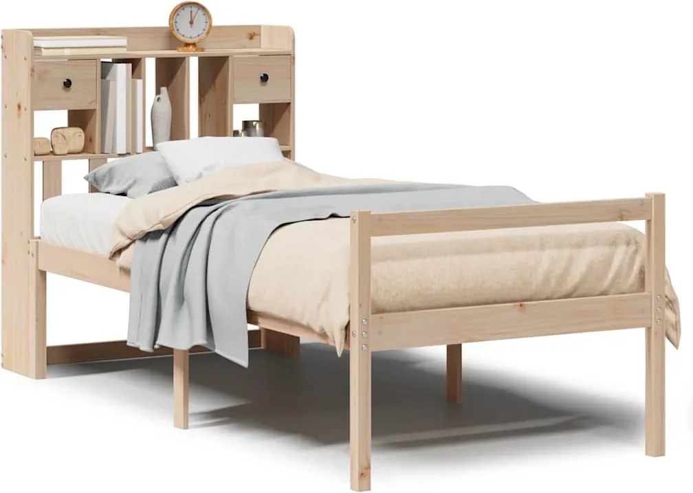 3322039 vidaXL Легло с рафтове за книги, без матрак, 75x190 см, бор масив