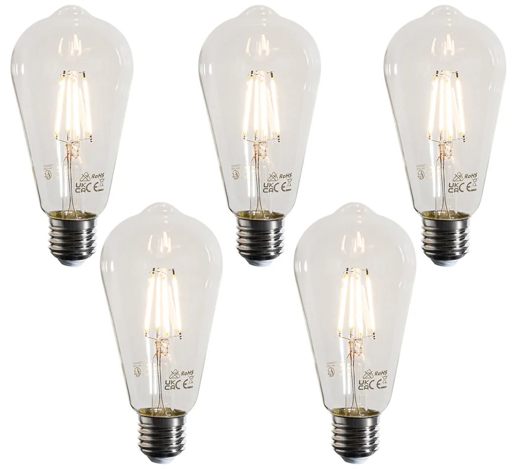 Комплект от 5 E27 LED Filament крушки ST64 прозрачни 4W 470 lm 2700K