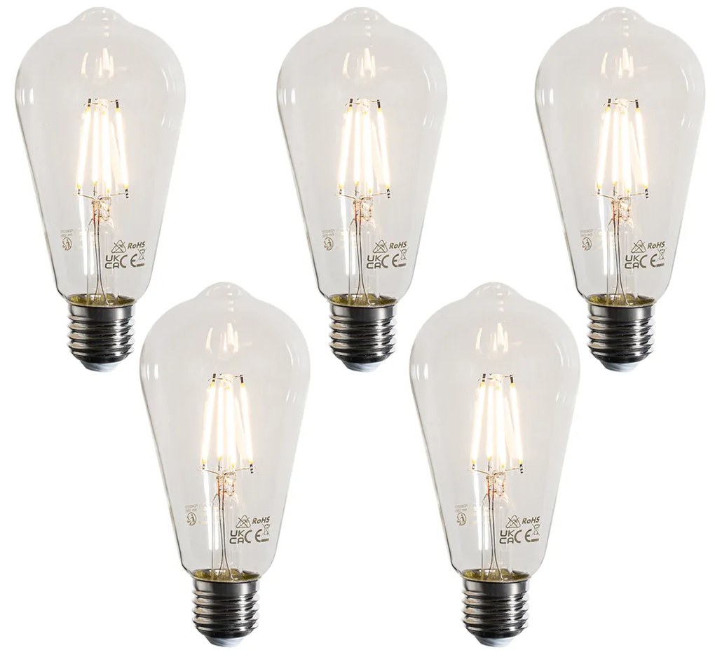 Комплект от 5 E27 LED филаментни крушки ST64 Прозрачни 4W 470 lm 2700K