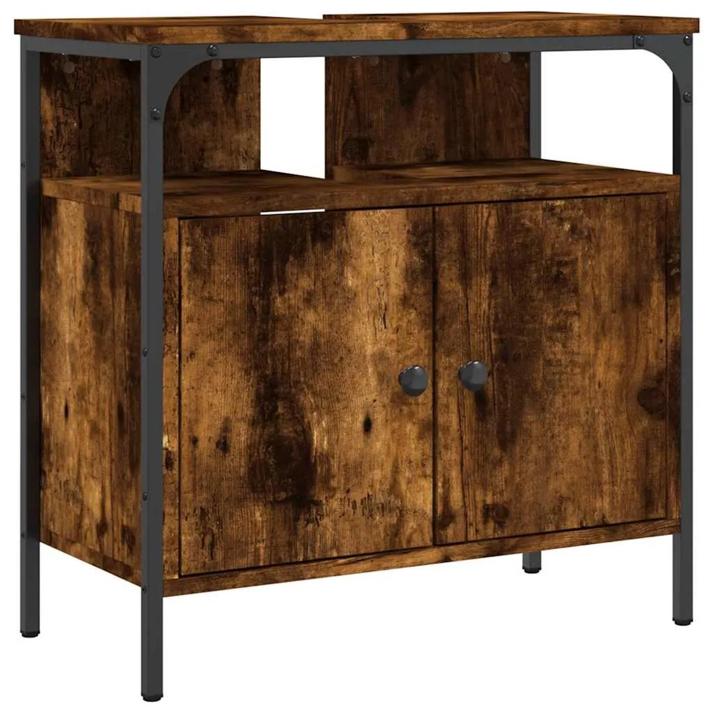 842438 vidaXL Шкаф за мивка за баня, опушен дъб, 60x30x60 см, инженерно дърво