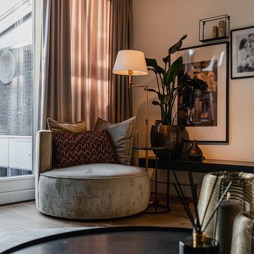 Подова лампа бронз с бял абажур и регулируема ръка - Ladas Deluxe