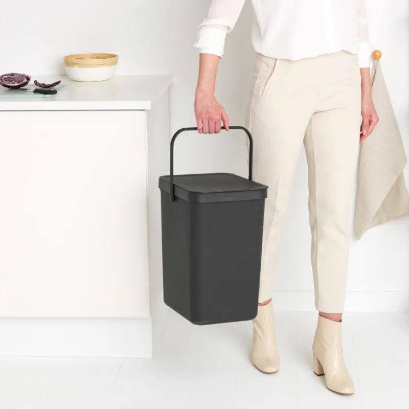 Кош за разделно събиране на боклук Brabantia Sort&Go 1003237, 25 л, Дръжка, Възможност за стенен монтаж, Тъмносив