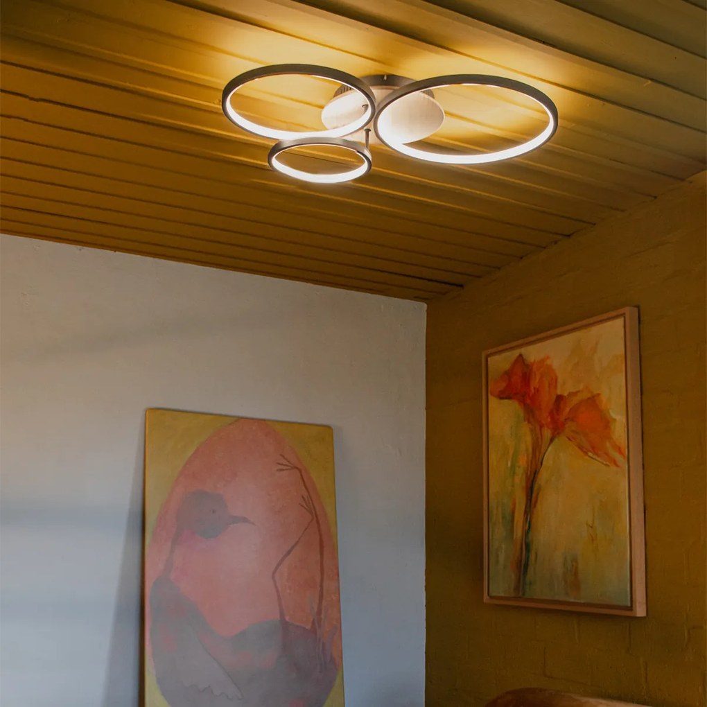 Черен таванен аплик с дърво с LED 3-степенен димер 3-светлина - Alec