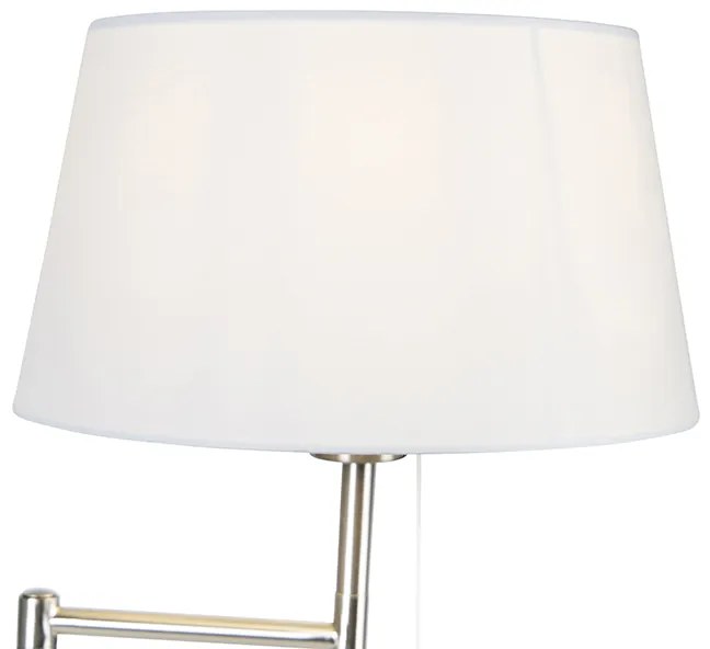 Класическа подова лампа стомана с бял регулируем абажур - Ladas