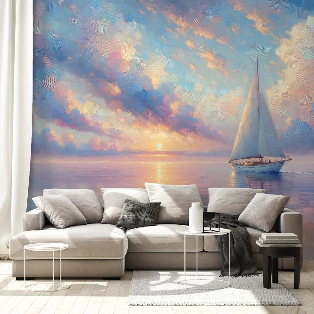 Самозалепващ тапет – Платноходка в спокойно море при залез