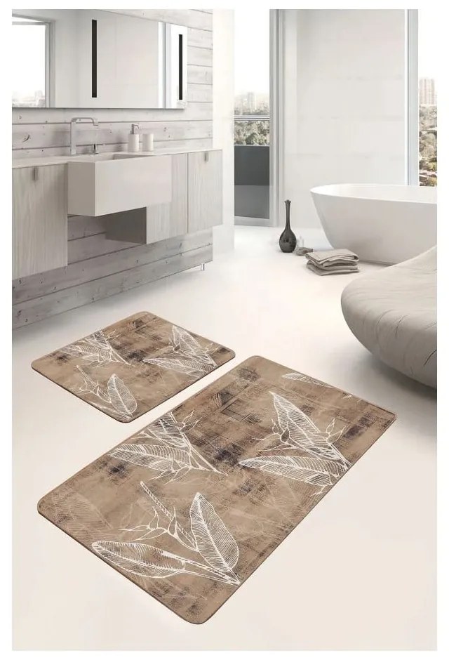 Кафяви кадифени килими за баня в комплект от 2 бр. 60x100 cm – Mila Home