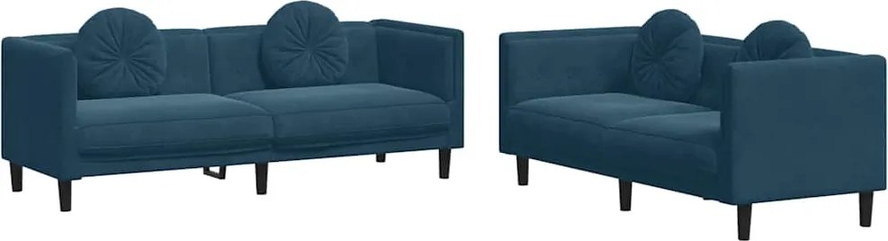 3209265 vidaXL Комплект дивани 2 части с възглавници син кадифе