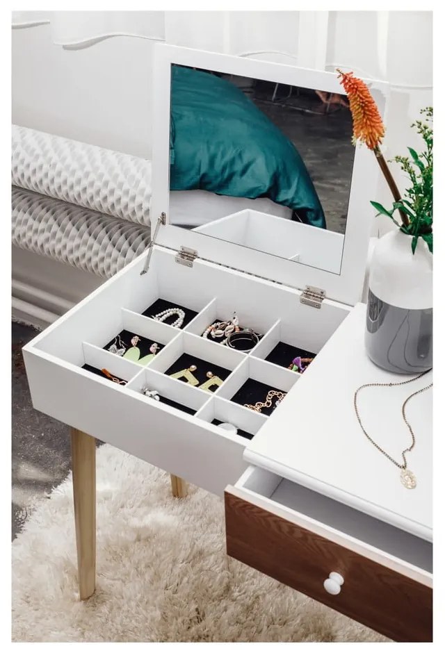 Бяла тоалетка с огледало, кутия за бижута и табуретка Beauty - Bonami Essentials