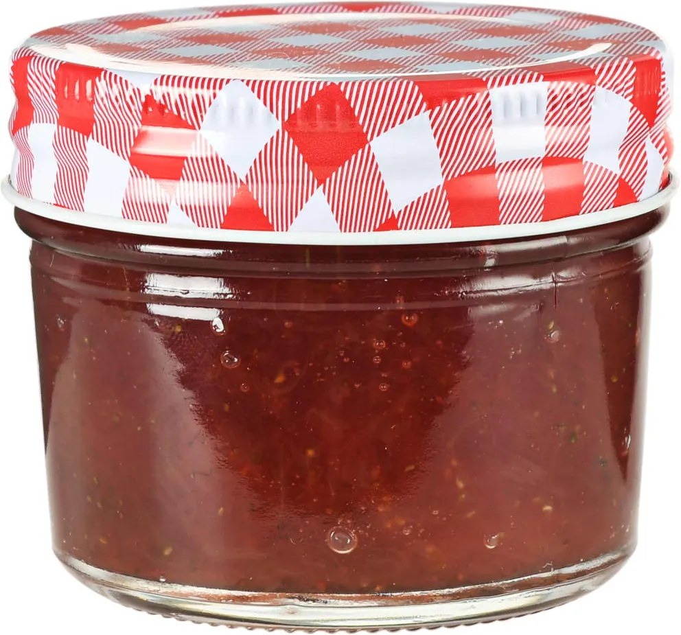 Стъклени буркани за сладко с бяло-червени капачки 24 бр 110 мл Lee