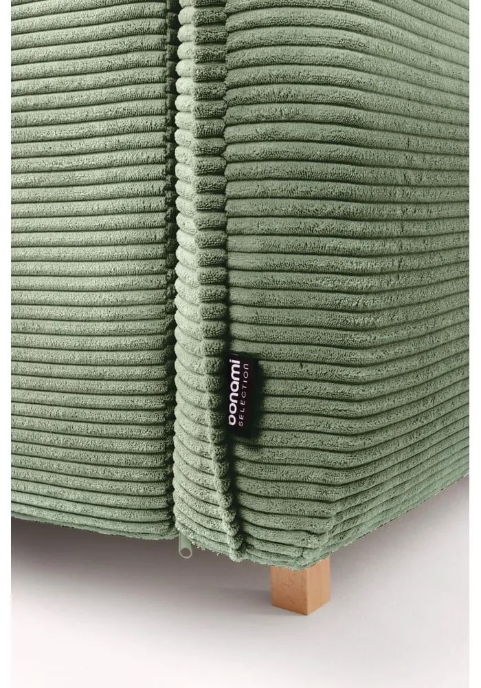 Светлозелен сгъваем ъглов диван от рипсено кадифе (ляв ъгъл/"U" форма) Tori – Bonami Selection