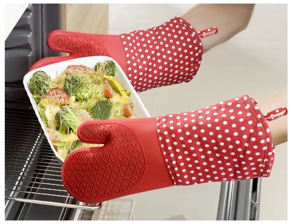 Комплект от 2 червени силиконови ръкавици за фурна - Wenko