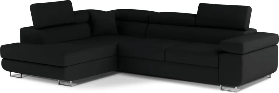 Черен разтегателен ъглов диван с място за съхранение (ляв ъгъл L форма) Anton – ELTAP
