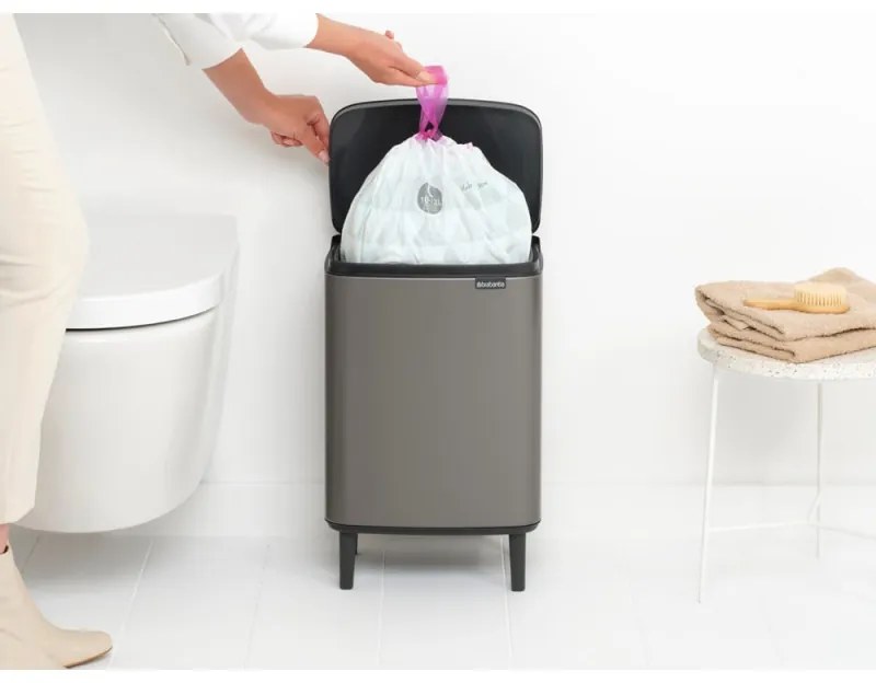 Кош за боклук Brabantia Bo Small Hi 1006648, 12 л, Плавно и безшумно отваряне, Противоплъзгаща основа, Сив